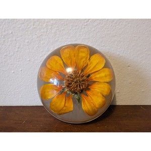 Vintage Resin Zinnia Floral Paperweight